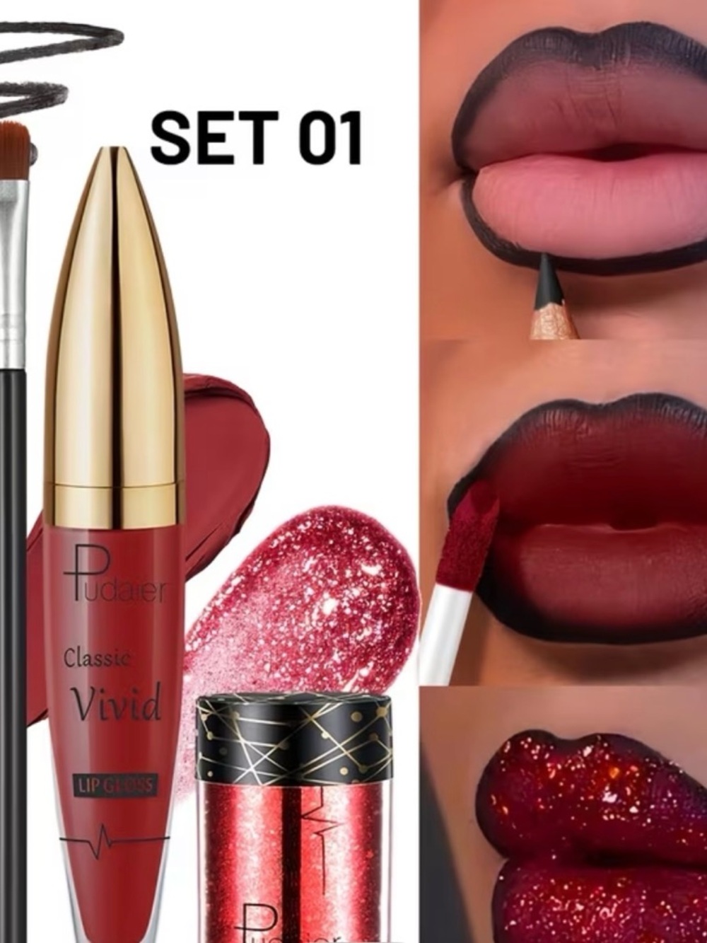 Classic Vivid Red Lip Gloss Set 01 -